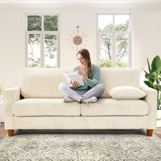 Kidirect 70in U Shaped Couch, Modular Sofa No Tool Assembly, Comfy Sectional Couches for Living Room 21in Deeper Seats, Corduroy Sofas for Living Room with 2 Pillows, Loveseat Sofa Set, Beige Couch