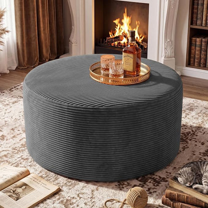 BSHOMGI Round Boneless Ottoman Oversized Ottomans for Living Room, Cloud Rectangle Pouf Coffee Table, Poofy Corduroy Foot Stoolsfor Living Room, Bedroom or Office