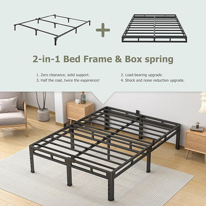 NKZ Twin Size Bed Frame 14 Inch, Metal Bed Frame & Box Spring 2 in 1 Platform with Round Corner Legs, 4000lbs Weight Capacity Reinforced Metal Frame, Headboard Hole, Noise-Free, Easy Assembly
