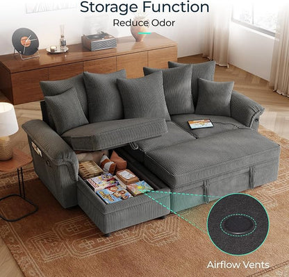 LINSY HOME 90.5'' Sectional Sleeper Sofa with Pull Out Couch Bed Modular (Gray, 90.5'') | USB Charging