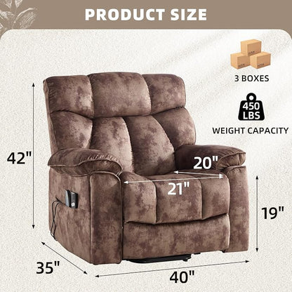CANMOV Power Lift Recliner Chair for Elderly with Vibration Massage and Lumbar Heating, Overstuffed Electric Lift Chair with Side Pocket and 2 Cup Holders for Living Room, Brown