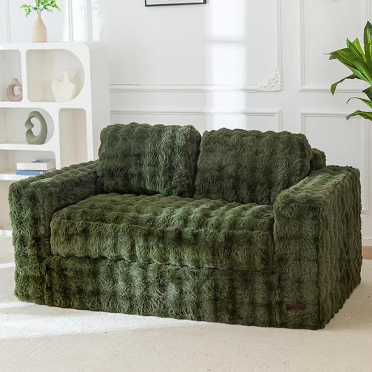 MAXYOYO Loveseat Sofa for Living Room, Small Sofa Couch Tufted Boneless Couch, Comfy Bean Bag Chair for Small Space Bedroom Apartment, No Assembly Needed, Green