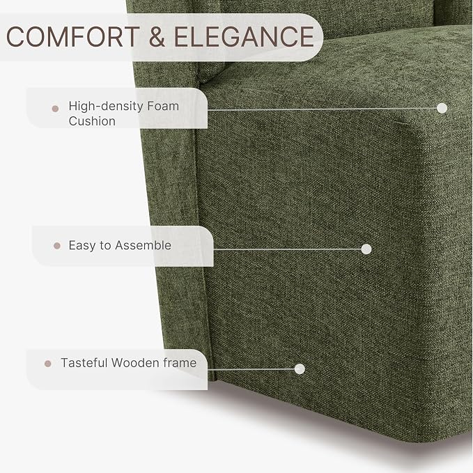 KISLOT Upholstered Dining Chairs Set of 1 with Casters, Wingback Modern Side Armless Deskchair with Rollers for Diningroom Bedroom Livingroom Reading Room, Green Fabric