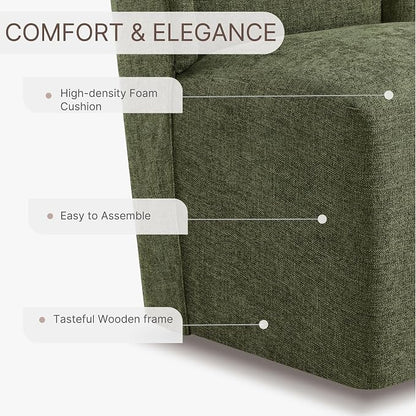 KISLOT Upholstered Dining Chairs Set of 1 with Casters, Wingback Modern Side Armless Deskchair with Rollers for Diningroom Bedroom Livingroom Reading Room, Green Fabric
