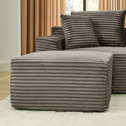127" U-Shaped Cloud Sectional Couch Oversized Modular Compressed Boneless Sectional Sofa with Ottoman Chaise Lounges & Console, Plush Corduroy Boneless Symmetrical Sofa