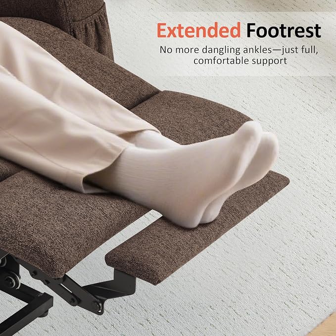 MCombo Power Lift Recliner Chair for Elderly, Lift Chair with Heat and Massage for Tall People, USB&Type C Ports, Extended Footrest, Cup Holders, Fabric 7516 (Large, Brown)