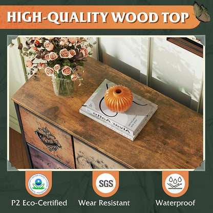 WLIVE Dresser for Bedroom with 8 Drawers, Wide Fabric Dresser for Storage and Organization, Bedroom Dressers, Chest of Drawers for Living Room, Closet, Hallway, Pattern