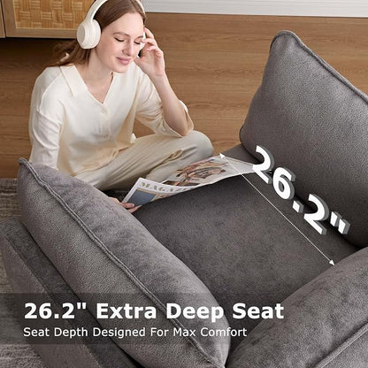 Iroomy Accent Chair, Plush Chenille Comfort Living Room Chair with Wide Seat, Modern Decorative Chair for Bedroom, Office, Reading Nook, Soft Cloud Chair Deep Seat, Grey | Premium Chenille