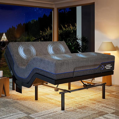 Marsail NS2 Pro Massage Adjustable Base with Mattress Set, Wireless Remote & App Control, Queen Adjustable Bed Frame + 12-inch Cooling Gel Memory Foam Mattress