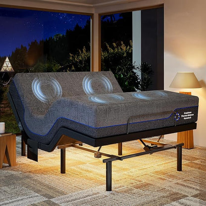 Marsail NS1 Massage Adjustable Base with Mattress Set, Queen Adjustable Bed Frame + 12-inch Cooling Gel Memory Foam Mattress, Dual Motor Bed Frame with Wireless Remote, CertiPUR-US Certified