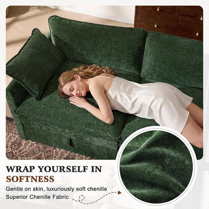 Ihanherry 103" Modular Sectional Sofa with Storage, L Shaped Cloud Couch with Movable Ottomans & 4 Pillows, Chenille Deep Seat Sectional Couches for Living Room, Apartment (Green)