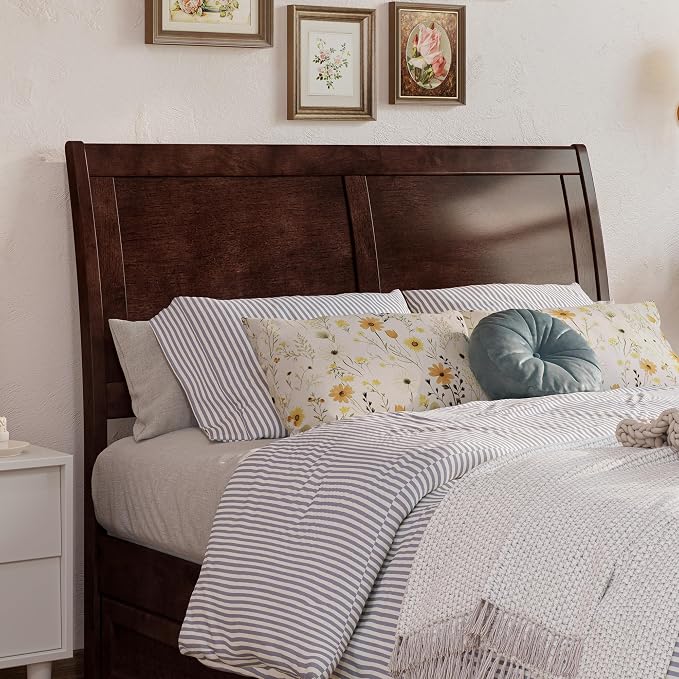 AFI, Portland Full Sleigh Solid Wood Panel Headboard, Walnut