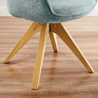 Art Leon Desk Chair No Wheels - Mid Century Modern Office Chair, Swivel Accent Chair with Oak Wood Legs, Fabric Upholstered Arm Chair, Light Blue