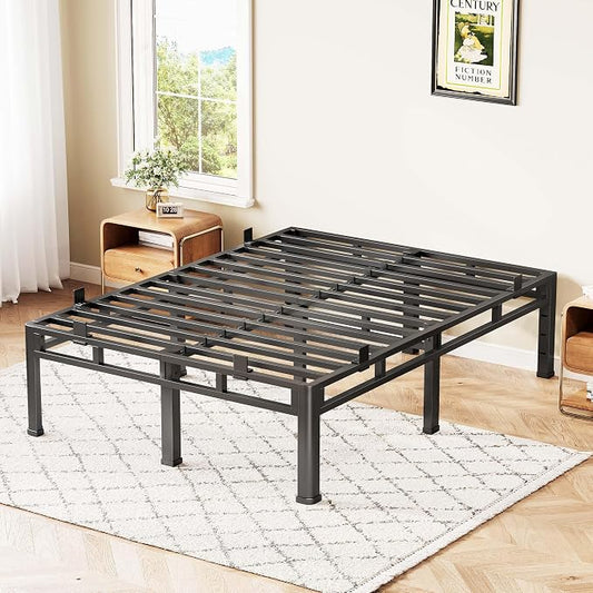 ROIL 18 Inch Full Size Bed Frame, Double Layer Metal Bed Frame with Round Corner Legs, 4000LBS Bed Frame & Box Spring 2 in 1 Platform with Headboard Holes Mattress Baffles, Noise-Free Easy Assembly
