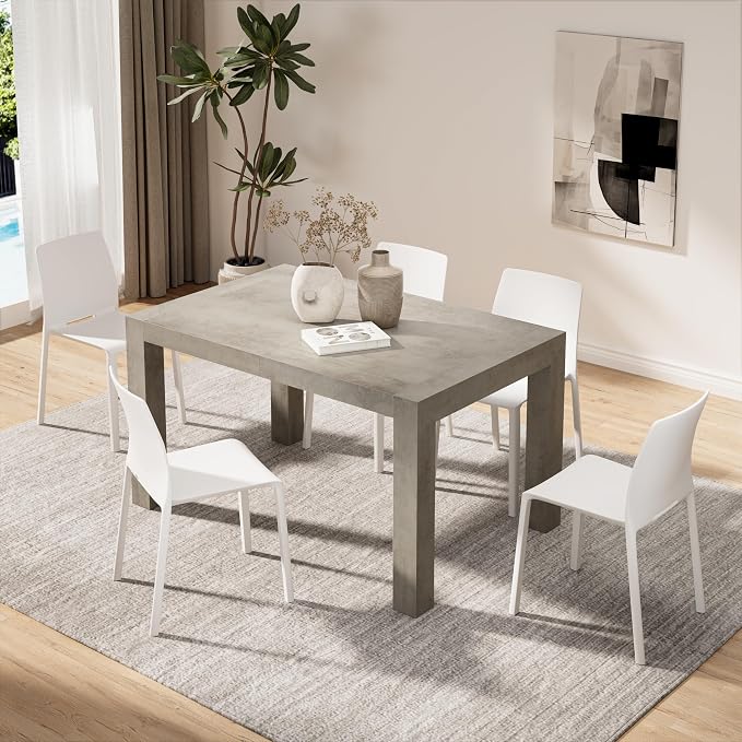 Mobili Fiver, Iacopo Extendable Dining Table, 55.1(86.6) x35.4 in, Concrete Effect, Grey, for 6-10 People, Expandable Dining Table for Kitchen, Living Room, Italian Furniture