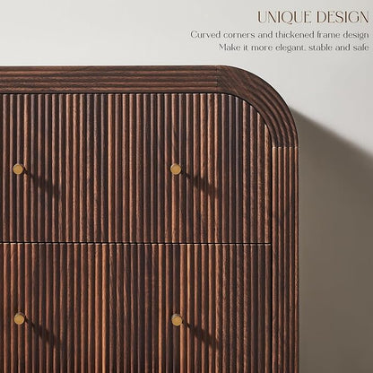 T4TREAM Fluted 5 Drawers Dresser, 48" Tall Modern Chest of Drawers with Thickened Curved Profile Design, Wood Closet Clothes Storage Organizer for Bedroom, Living Room, Hallway, Dark Walnut