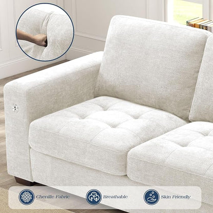 WorthFurni Sofas for Living Room, Chenille Loveseat Couch Set, Small Sofa, 3 Seater Sofa, USB Charging, Removable Sofa Cover,Solid Wood Frame, Easy to Install(70inch,Beige)