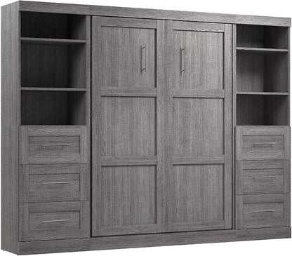 Bestar Pur Full Murphy Bed and 2 Shelving Units with Drawers, 109-inch Space-Saving Wall Bed