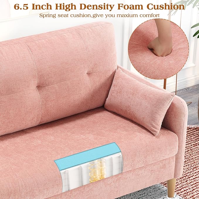 Hanherry Loveseat Couch,Small Sofa for Living Room, Comfy Chenille Fabric Love Seat for Bedroom with Throw Pillow,Removable Cushion Cover,Couches for Small Space,Apartment,Dorm