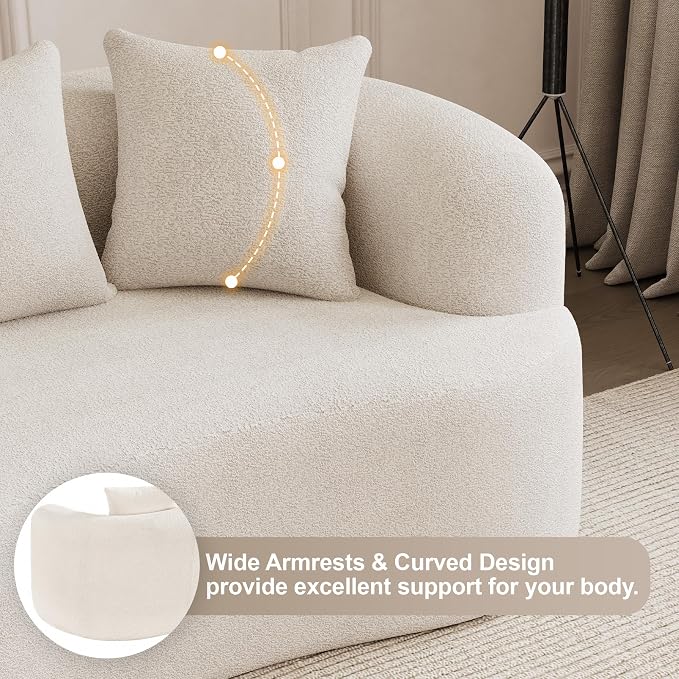 69" Curved Loveseat Sofa for Living Room, Modern Chenille Love Seat Cloud Couch, Luxury Plush Extra Deep Oversized Sofa for Small Spaces, Bedroom, Apartment‌, No Assembly Required, Cream White