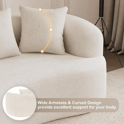 69" Curved Loveseat Sofa for Living Room, Modern Chenille Love Seat Cloud Couch, Luxury Plush Extra Deep Oversized Sofa for Small Spaces, Bedroom, Apartment‌, No Assembly Required, Cream White
