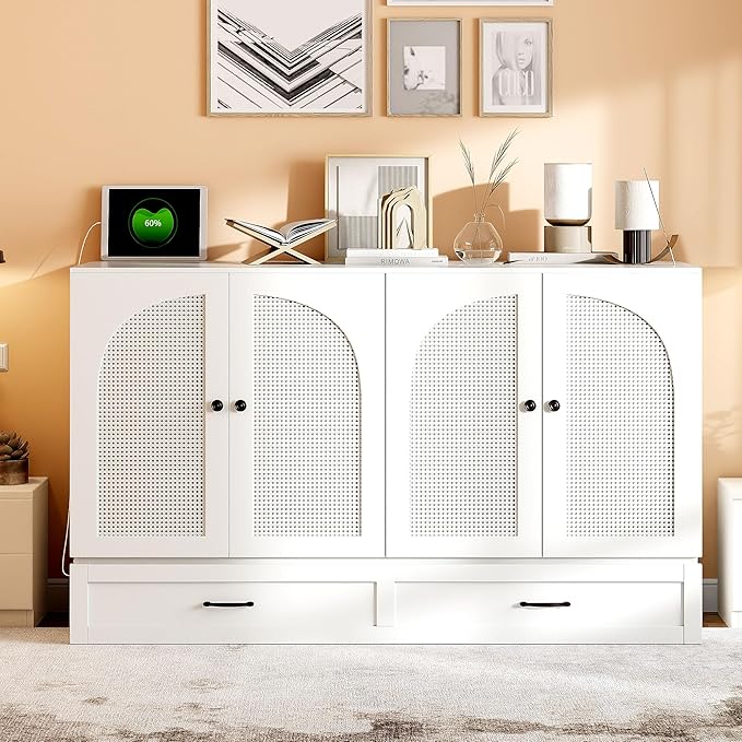 Ball & Cast Murphy Bed Queen Size Bedroom Folding Wall Cabinets Frame with Large Drawer and USB Ports,Hideaway Bed w/Tri-Fold Mattress Design,for Guest Room,Study,Office,White