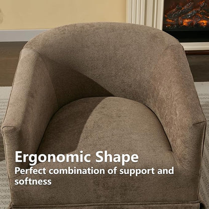 Swivel Accent Chairs Set of 2 for Living Room, 360° Upholstered Barrel Swivel Chairs with Skirted Base, Modern Linen Armchairs for Bedroom, Reading Nook, Small Space, Brown