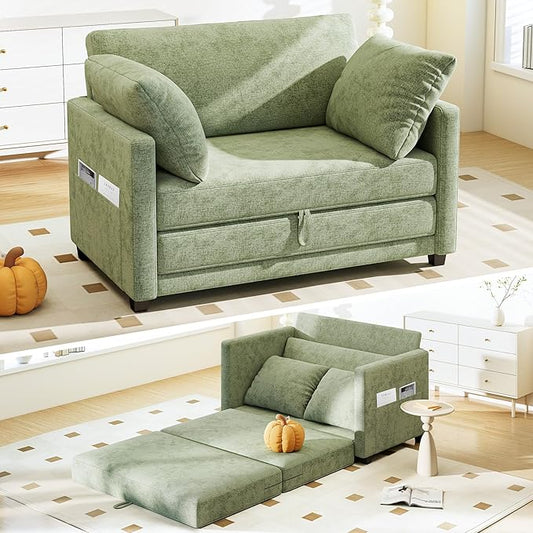 Myroyalsit 51" Convertible Loveseat Sofa Bed, 2-in-1 Folding Sofa Bed with 2 Pillow for Small Spaces, Modern Loveseat Compact Sleeper Couch for Apartment, Living Room & Guest Room (Light Green)