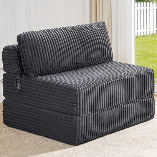 Convertible 4-in-1 Folding Sofa Bed Boneless Sleeper Chair Couch Foldable Chaise Lounger & Mattress Pocket Coils+Foam Medium Support, Portable No Assembly for Living Room/Bedroom, Twin