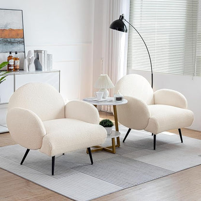 Accent Chair White with Black Metal Legs,Reading Chair for Bedroom Comfy, Boucle Sherpa Chair for Living Room, Bedroom