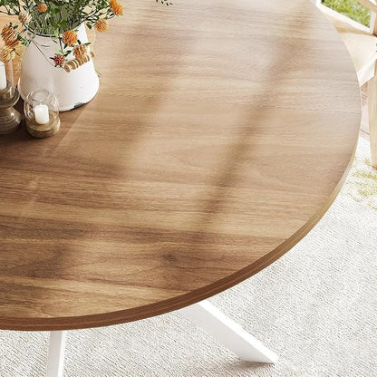 ChooChoo 47.2 Inch Round Dining Table for 4, Farmhouse Wood Kitchen Table, Circle Dinner Table for Kitchen & Dining Room, Walnut&White