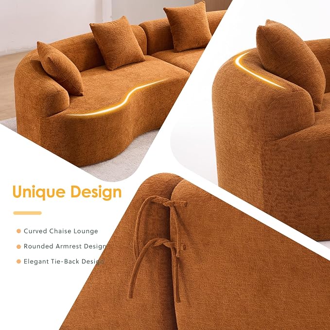 110.2" Curved Sectional Sofa,Luxury Wood Grain Chenille Fabric, Oversized Sectional Sofa,Compression Curved Couch for Living Room,No Assembly Needed (Orange, 110.2 Inch)