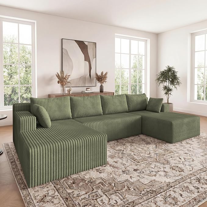 124 Inch Oversized Boneless Sectional Sofa Cloud Couch for Living Room - Symmetrical U Shaped Modular Couches Set with Double Chaise, No Assembly Floor Compression Sofa & Couch