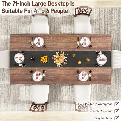 70 INCH Dining Room Table for 4-6 People,Wooden Rectangular Kitchen Table W/Waterproof Thickness Tabletop,Farmhouse Long Dinner Table W/Adjustable Leg for Dining Room,Living Room,Office(Brown&Black)