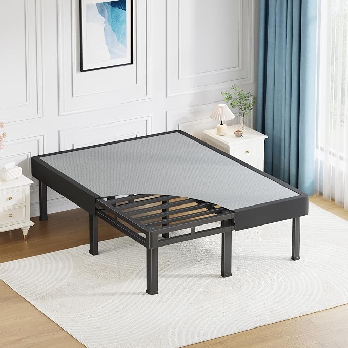 NKZ Full Box Spring, 12 inch All-in-One Box Spring with 9 Legs for Full Bed, 4000lbs Heavy Duty Metal Mattress Foundation with Fabric Cover, Noise Free, Easy Assembly, Black