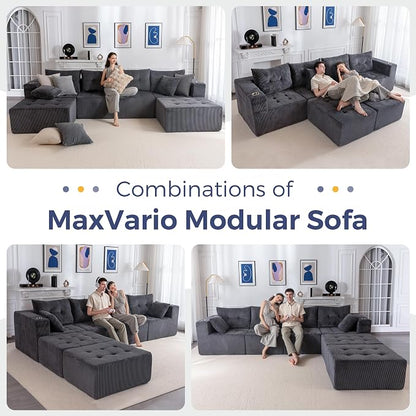 MAXYOYO 129.5" Modular Sectional Sofa Couch, U Shaped Modern Cloud Couch with 2 Ottomans, Sofa in A Box, Tufted 6-Seat Boneless Chair for Living Room, No Assembly Required, Grey