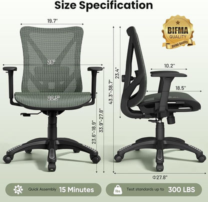 Ergonomic Office Chair, Mesh Computer Desk Chairs with Adjustable Lumbar Support, 3D Armrests, Tilt Function, Comfy Wide Seat, Swivel Executive Work Task Chair for Company and Home