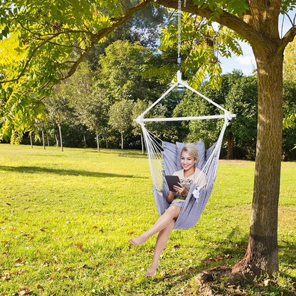 Backyard Expressions Hanging Hammock Chair Swing with Cushions & Hanging Kit – 500 lb Capacity, Cotton Blend Fabric, for Indoor/Outdoor Use – Includes Chain, Hooks & Spring – 5 Colors (Charcoal)