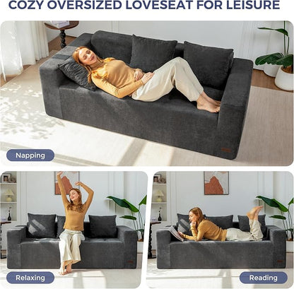 MAXYOYO Modular Sofa Couch, 75" Oversized Loveseat Boneless Cloud Couch with Deep Seat, Chenille Upholstered Living Room Comfy Sofa Chair for Living Room, No Assembly Required, Dark Grey