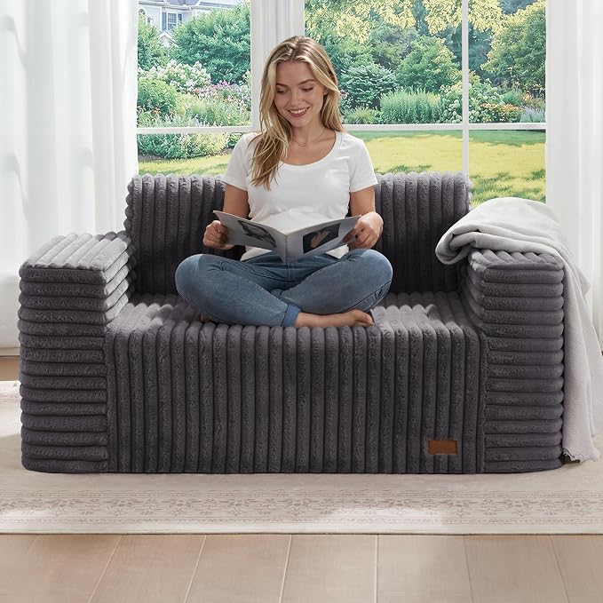 ZurNesfure Sofa Couch Cloud Loveseat, Memory Foam Couch with Pillow No Assembly Need, Modern Couch with deep seat and Washable Cover Boneless Sofas for Living Room Bedroom Apartment(Darkgrey,Loveseat)