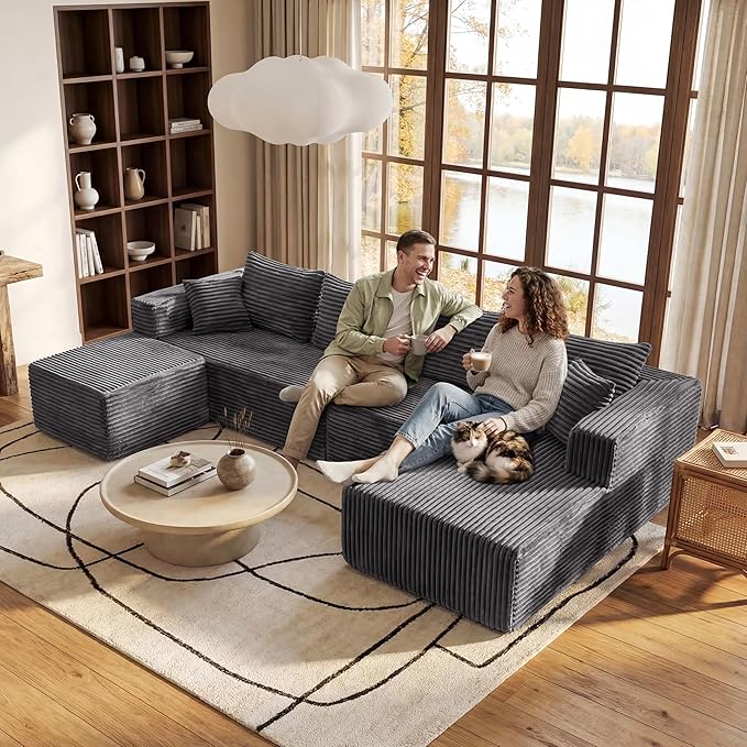 Modular Sectional Cloud Couch Boneless Convertible Sofa for Living 118" U-Shape Memory Foam Sectional Couches with Oversized Chaise