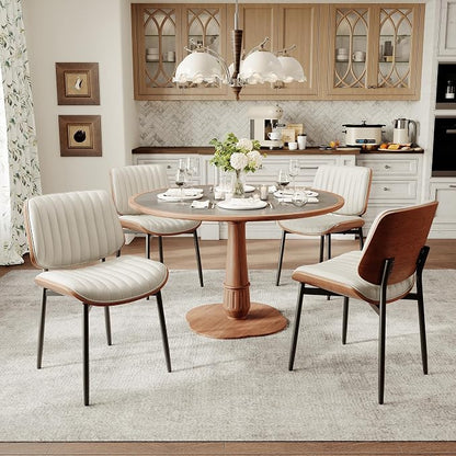 MALOL Leather Dining Chairs Set of 2, Modern Upholstered Dining Room Kitchen Chairs with Metal Legs and Wooden Back Support for Home Dining Room/Restaurant, Beige