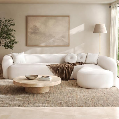Curved Sectional Sofa with Chaise, 128" Oversized Cloud Couch, Chenille Fabric, High-Density Foam, Deep Seating, No Assembly, L-Shaped Sectional, Modern Living Room Sofa, Cream White