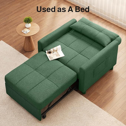 Ahomly Convertible Sleeper Chair Sofa Bed with 3-in-1 Design, Adjustable Backrest, and Storage Pocket for Living Room, Green