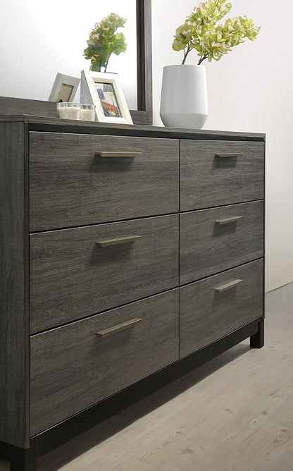 Roundhill Furniture Ioana 187 Antique Grey Finish Wood Bed Room Set, Queen Size Bed, Dresser, Mirror, Night Stand, Chest