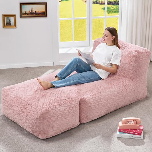 Hobestluk Giant Memory Foam Bean Bag Chairs for Adults (Soft Pink,Large) | Soft Fabric,Ergonomic Back Support,Lightweight,Easy Clean,No Assembly,Wear-resisting,For Livingroom Guest room