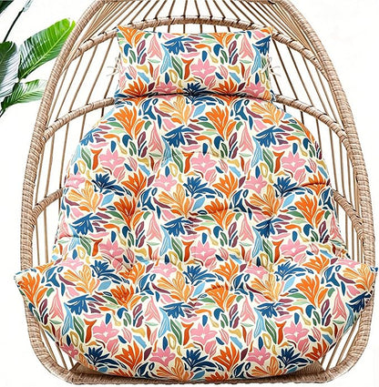 MAGIC ELEPHANT Egg Chair Cushion, Memory Foam Hanging Egg Chair Cushion Replacement, Indoor Outdoor Hammock Basket Swing Cushion with Headrest (Multicolor Leaves)