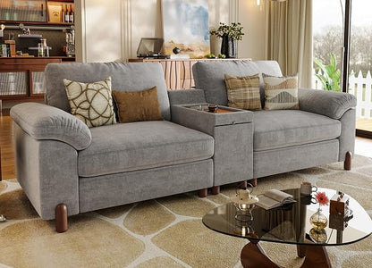 SITJOY Large Cloud Couch, 100" Wide Loveseat Sofa, Chenille in Light Gray | Detachable and Washable Chenille Cover Sectional Sofas for Living Room, Deep Seat Wide Couch with Cuphoders