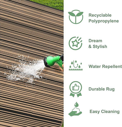 GENIMO Outdoor Rug for Patio Clearance, 8'x10' Reversible Plastic Straw Rugs, Lightweight Waterproof RV Camping Mat for Camper, Balcony, Deck, Backyard, Picnic, BlackBrown