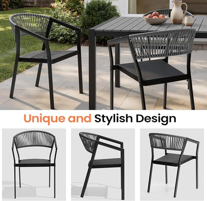 Pellebant Aluminum 11-Piece Outdoor Dining Table Set for 8-10 Person | Patio Stackable Chair with U-Shaped Wicker Backrest, 94" Table with Wood-Grain Top & Umbrella Hole, Aluminum Frame Furniture